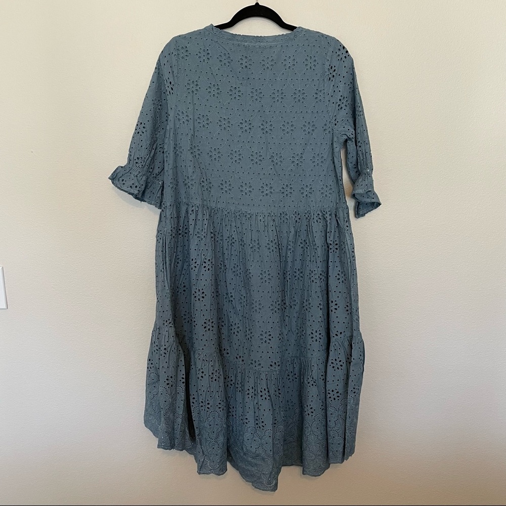 Sundance jasmine blue floral eyelet tiered high low dress - Picture 3 of 4